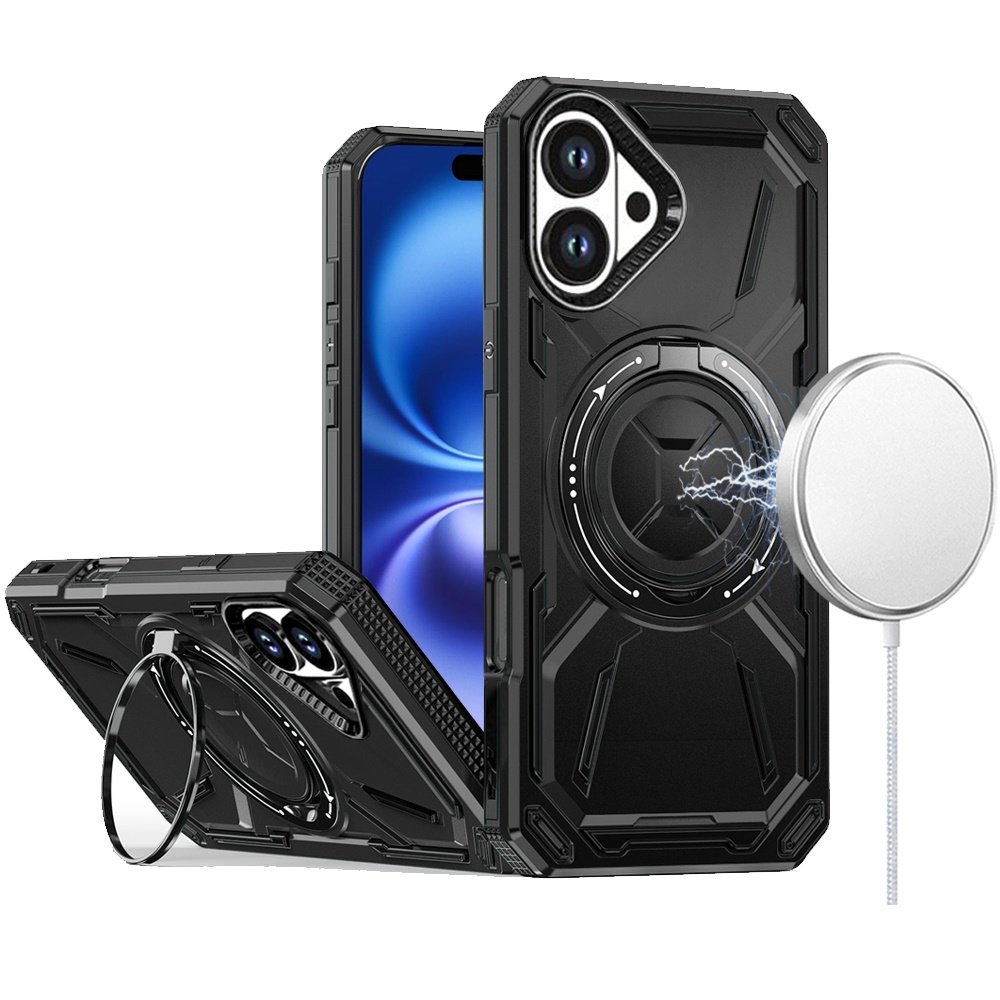 for iphone 17 loop hybrid with [magnetic ring circle] 360 degrees rotational kickstand case cover black