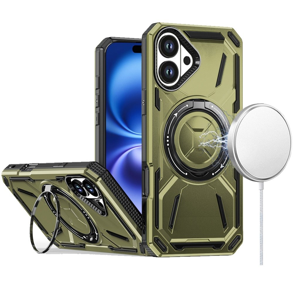 for iphone 17 loop hybrid with [magnetic ring circle] 360 degrees rotational kickstand case cover midnight green
