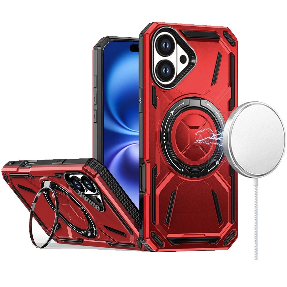 for iphone 17 loop hybrid with [magnetic ring circle] 360 degrees rotational kickstand case cover red