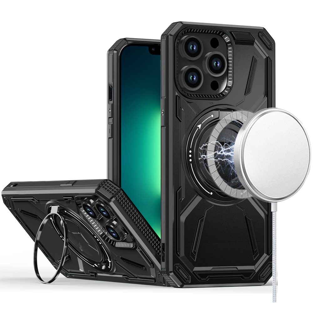 for iphone 13 pro max loop hybrid with [magnetic ring circle] 360 degrees rotational kickstand case cover black
