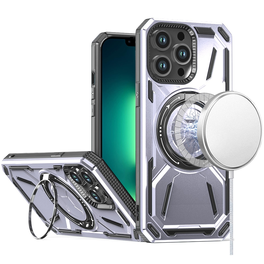 for iphone 13 pro max loop hybrid with [magnetic ring circle] 360 degrees rotational kickstand case cover light purple