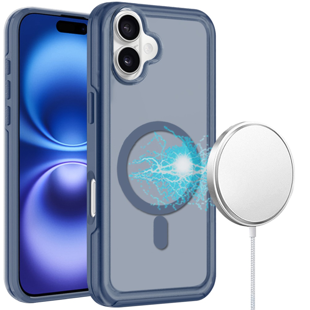 for iphone 16 6.1 inch glossy oil premium hybrid case cover dark blue