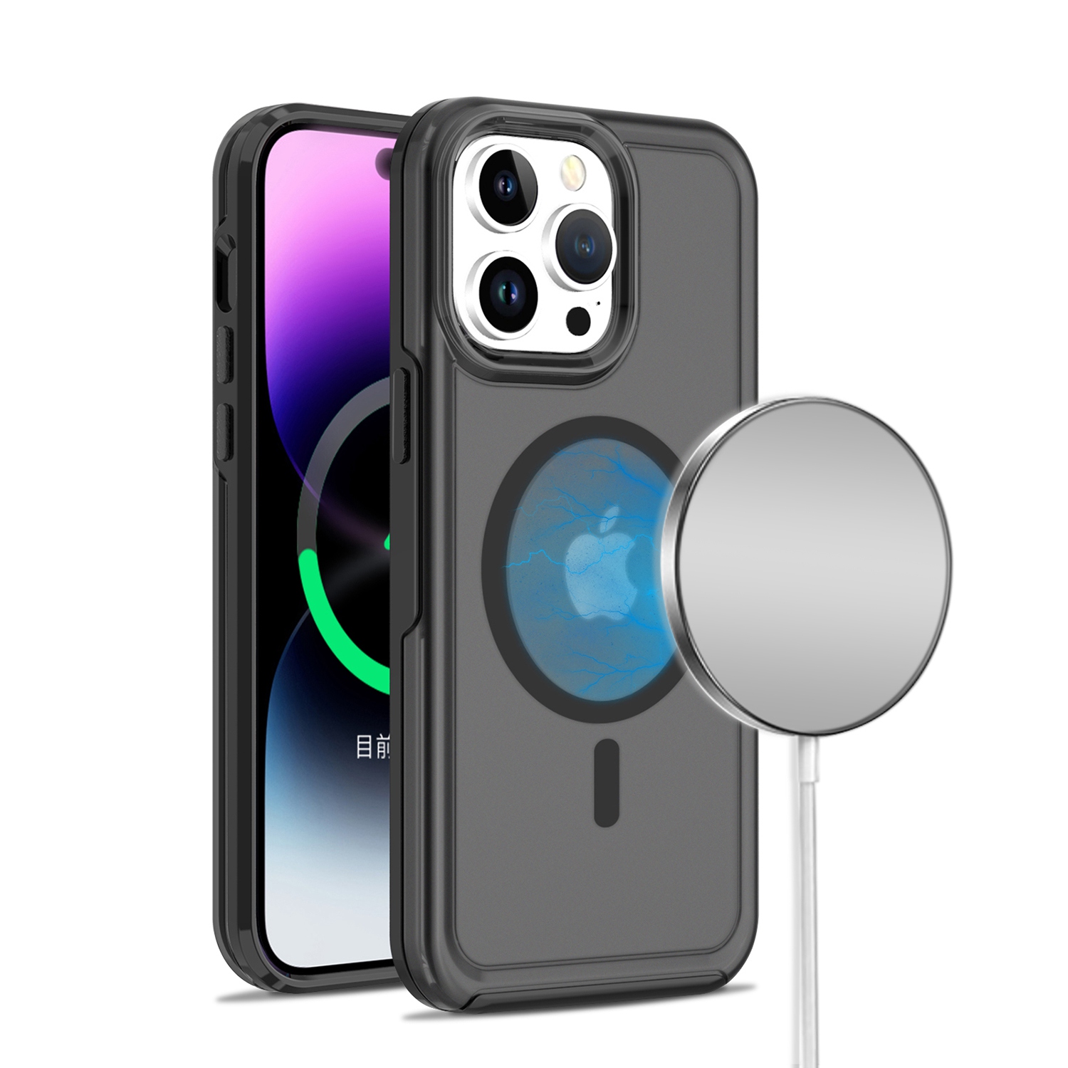 for iphone 14 pro max 6.7" rich [magnetic circle] glossy oil shockproof hybrid premium hybrid black