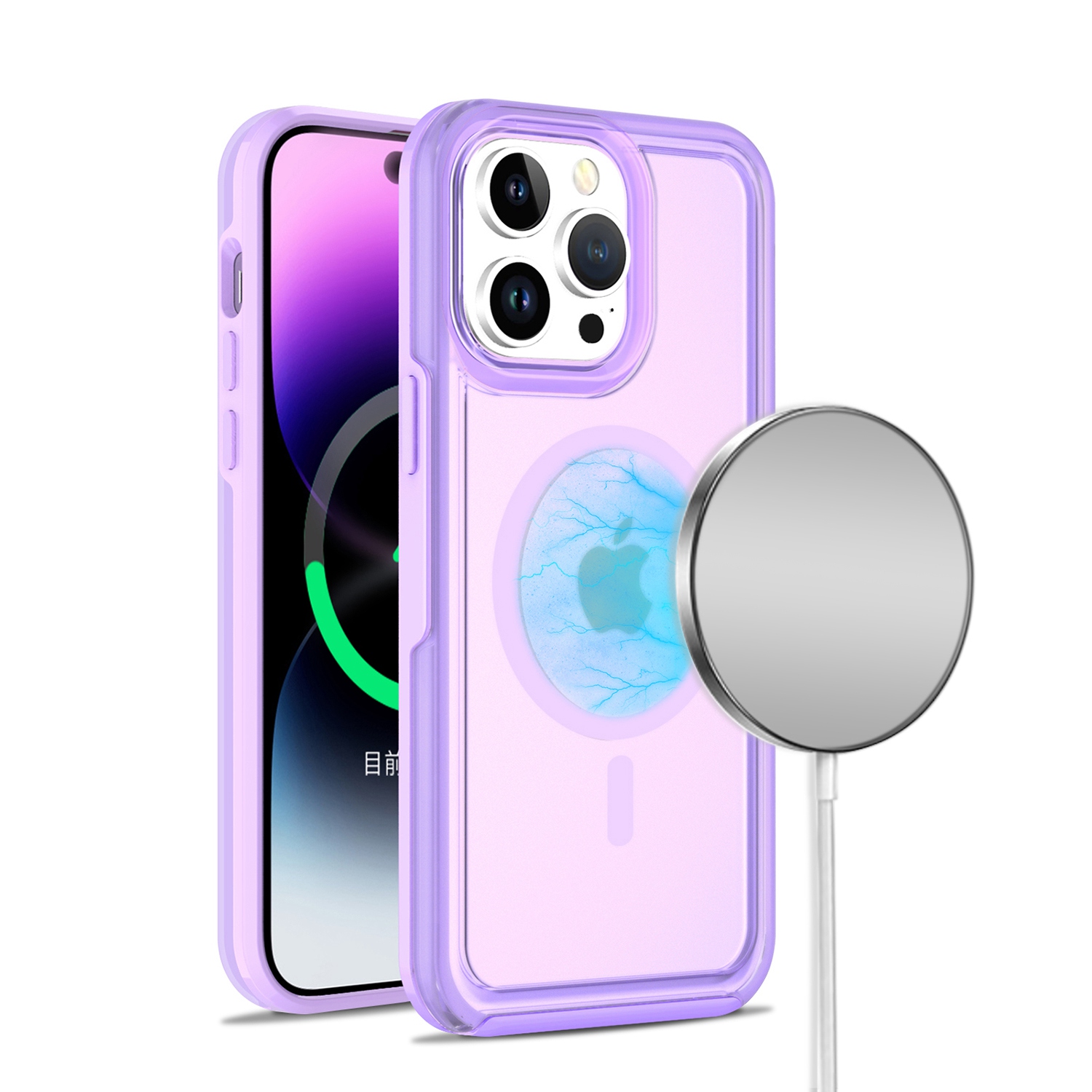 for iphone 14 pro max 6.7" rich [magnetic circle] glossy oil shockproof hybrid premium hybrid purple
