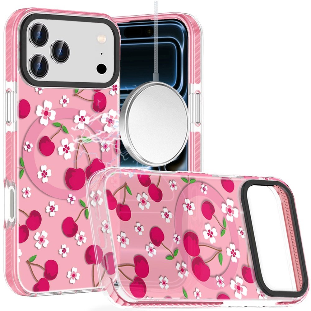 for iphone 17 pro max beautiful magnetic hybrid imd design case cherry sprinkle on pink