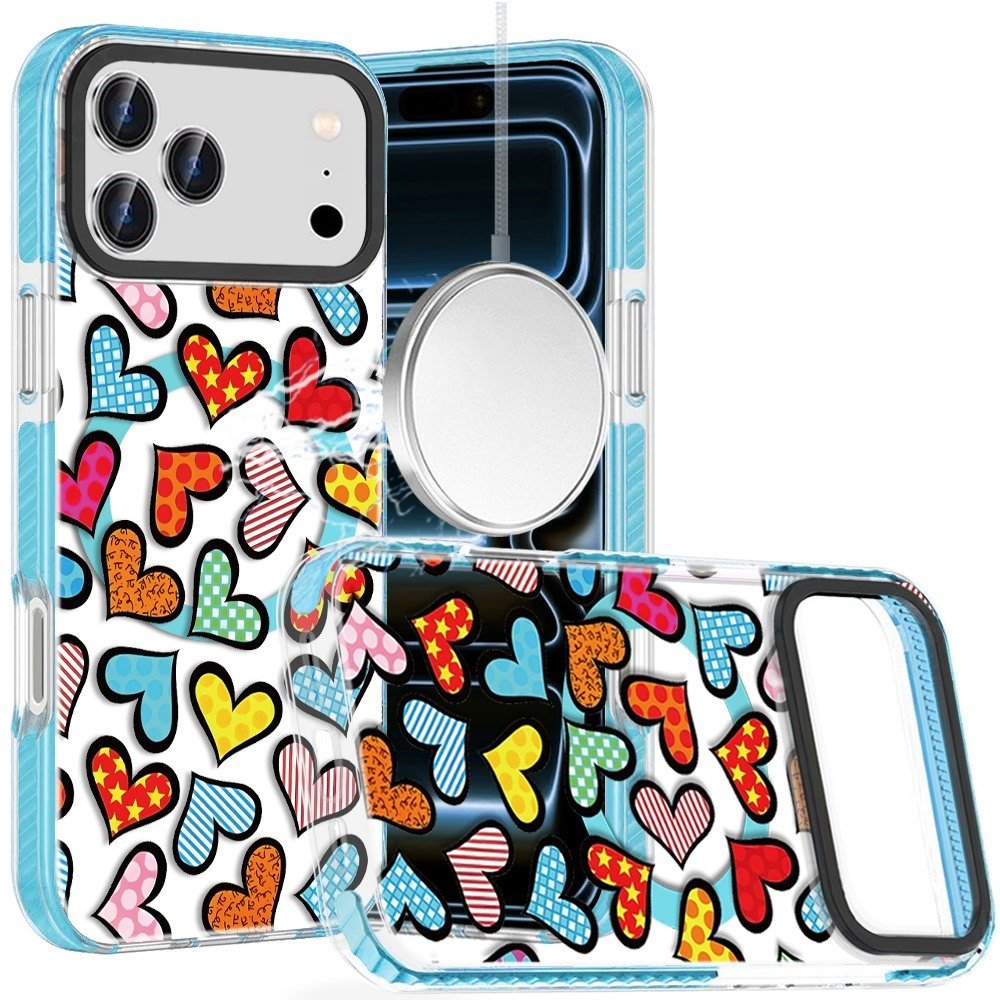 for iphone 17 pro max beautiful magnetic hybrid imd design case colorful scribble hearts