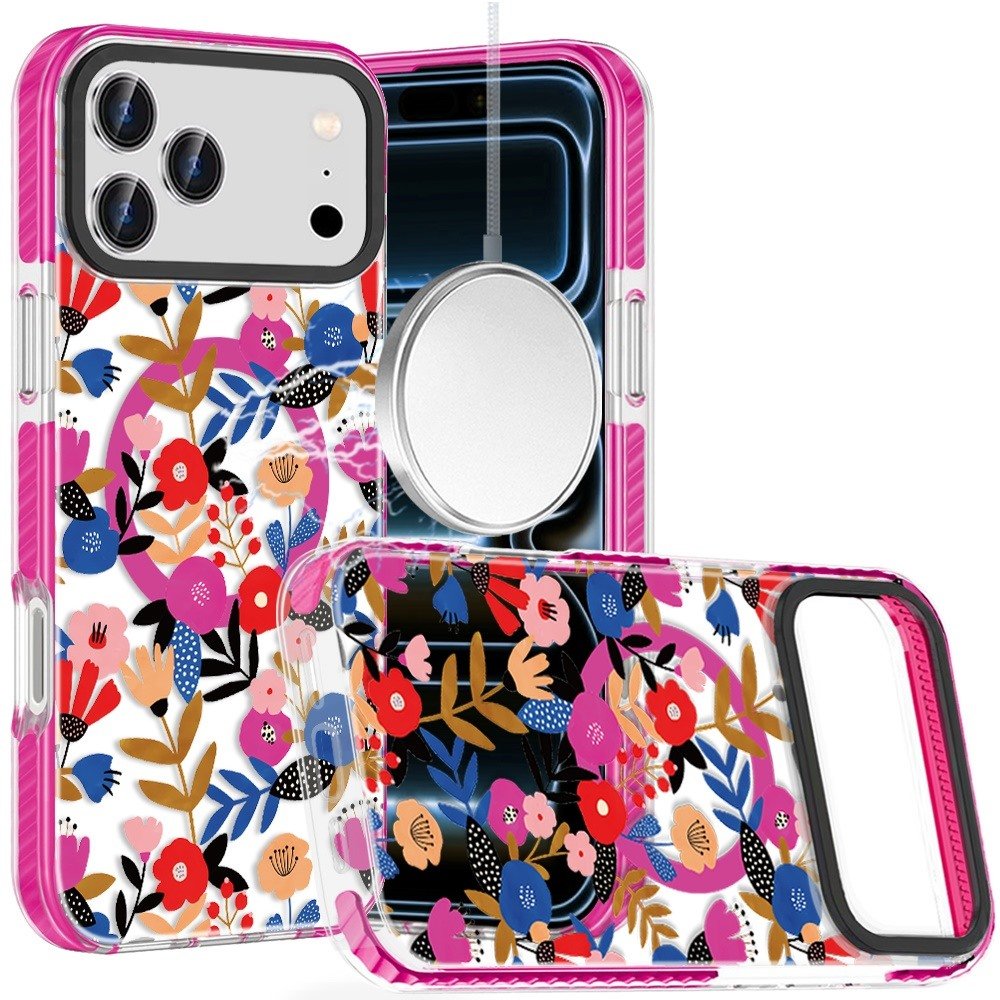 for iphone 17 pro max beautiful magnetic hybrid imd design case colorful mandala flowers on white