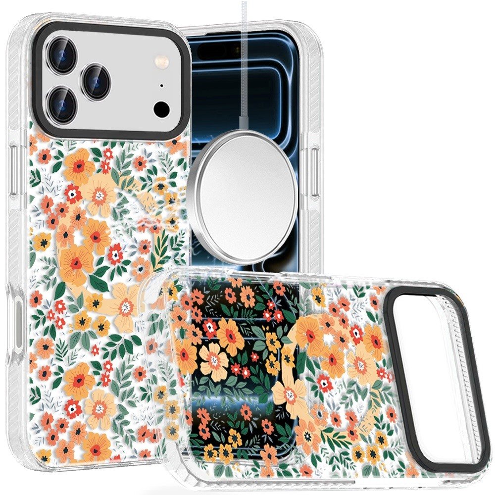 for iphone 17 pro max beautiful magnetic hybrid imd design case delicate orange white florals