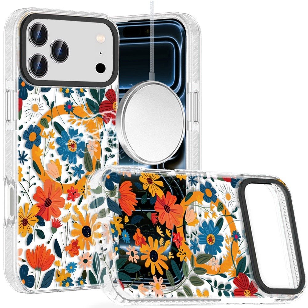 for iphone 17 pro max beautiful magnetic hybrid imd design case orange blue rustic floral