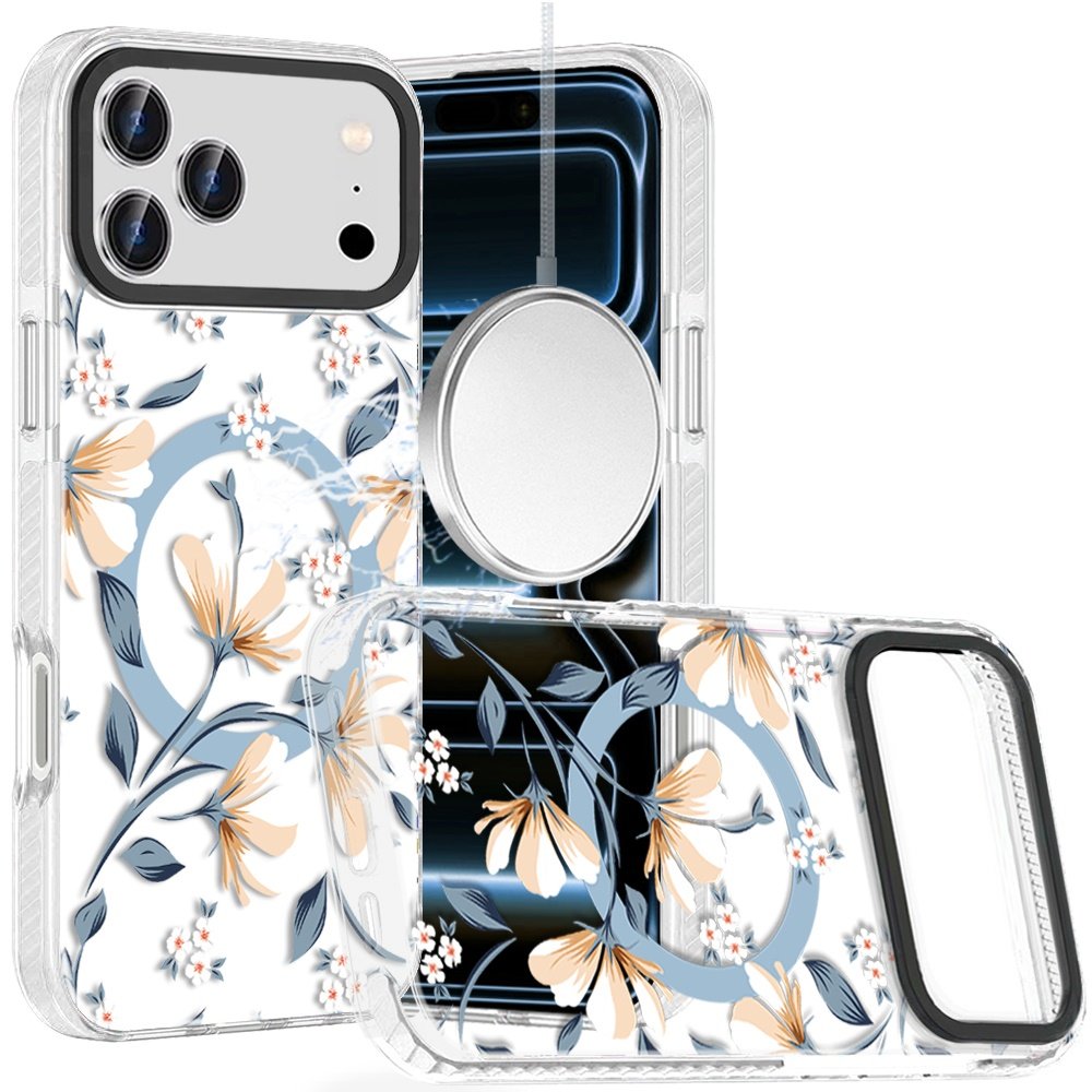 for iphone 17 pro max beautiful magnetic hybrid imd design case white magnolia floral