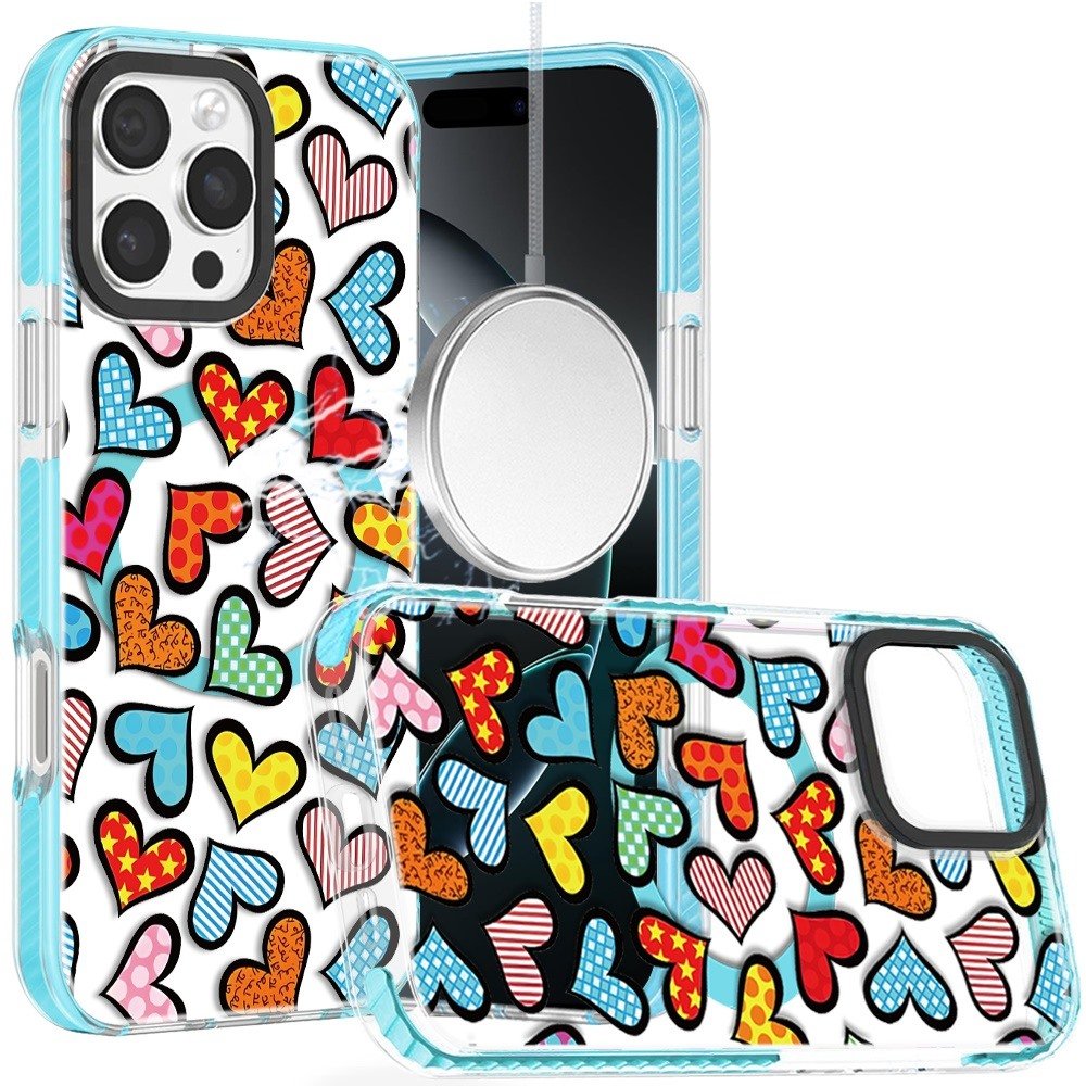 for iphone 16 pro max 6.9 beautiful magnetic hybrid imd design case colorful scribble hearts