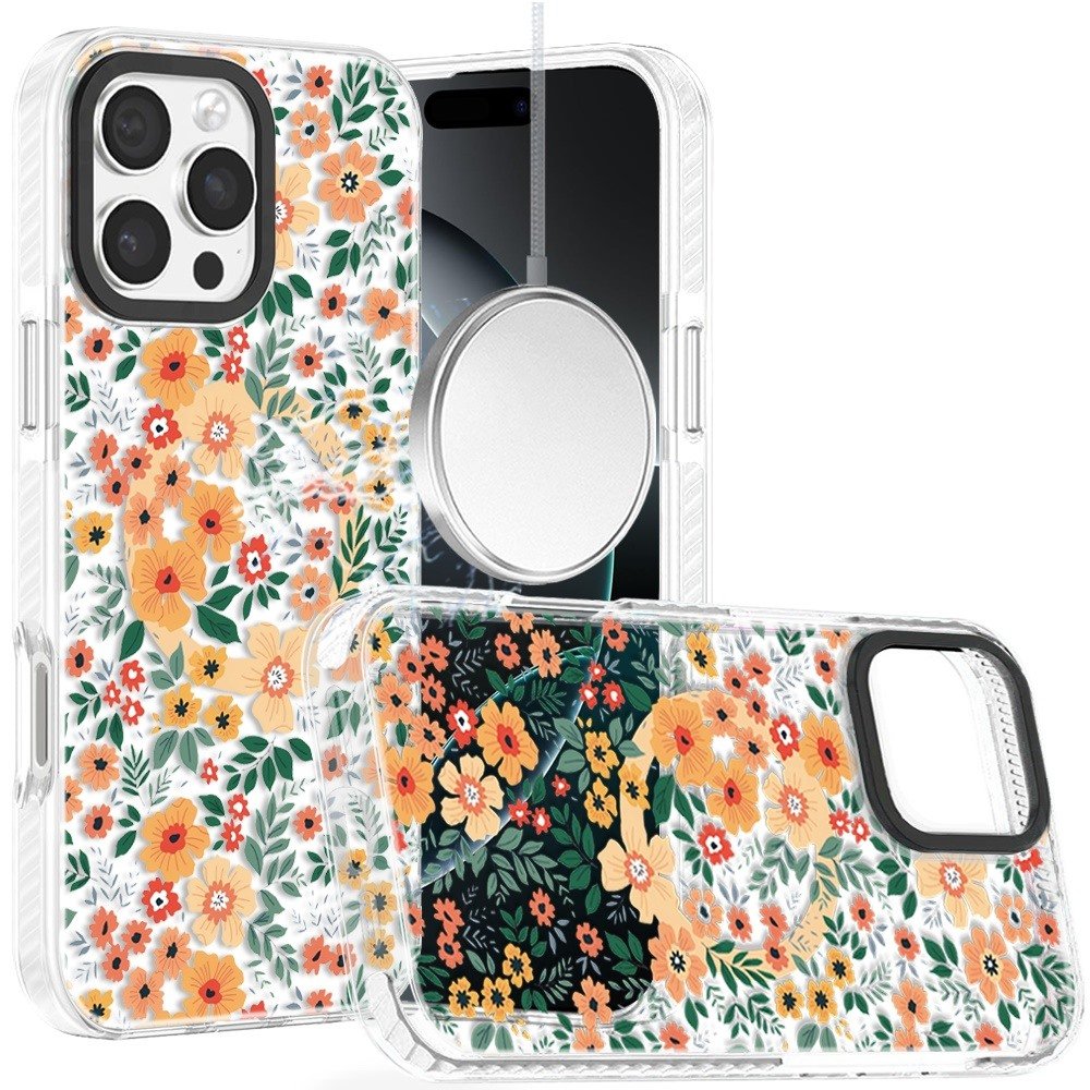 for iphone 16 pro max 6.9 beautiful magnetic hybrid imd design case delicate orange white florals