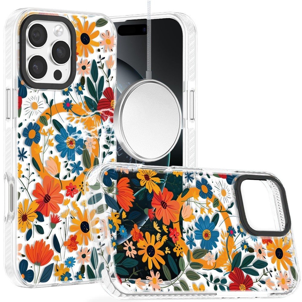 for iphone 16 pro max 6.9 beautiful magnetic hybrid imd design case orange blue rustic floral