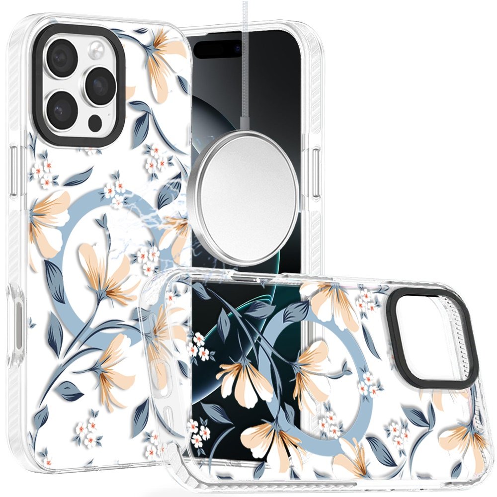 for iphone 16 pro max 6.9 beautiful magnetic hybrid imd design case white magnolia floral