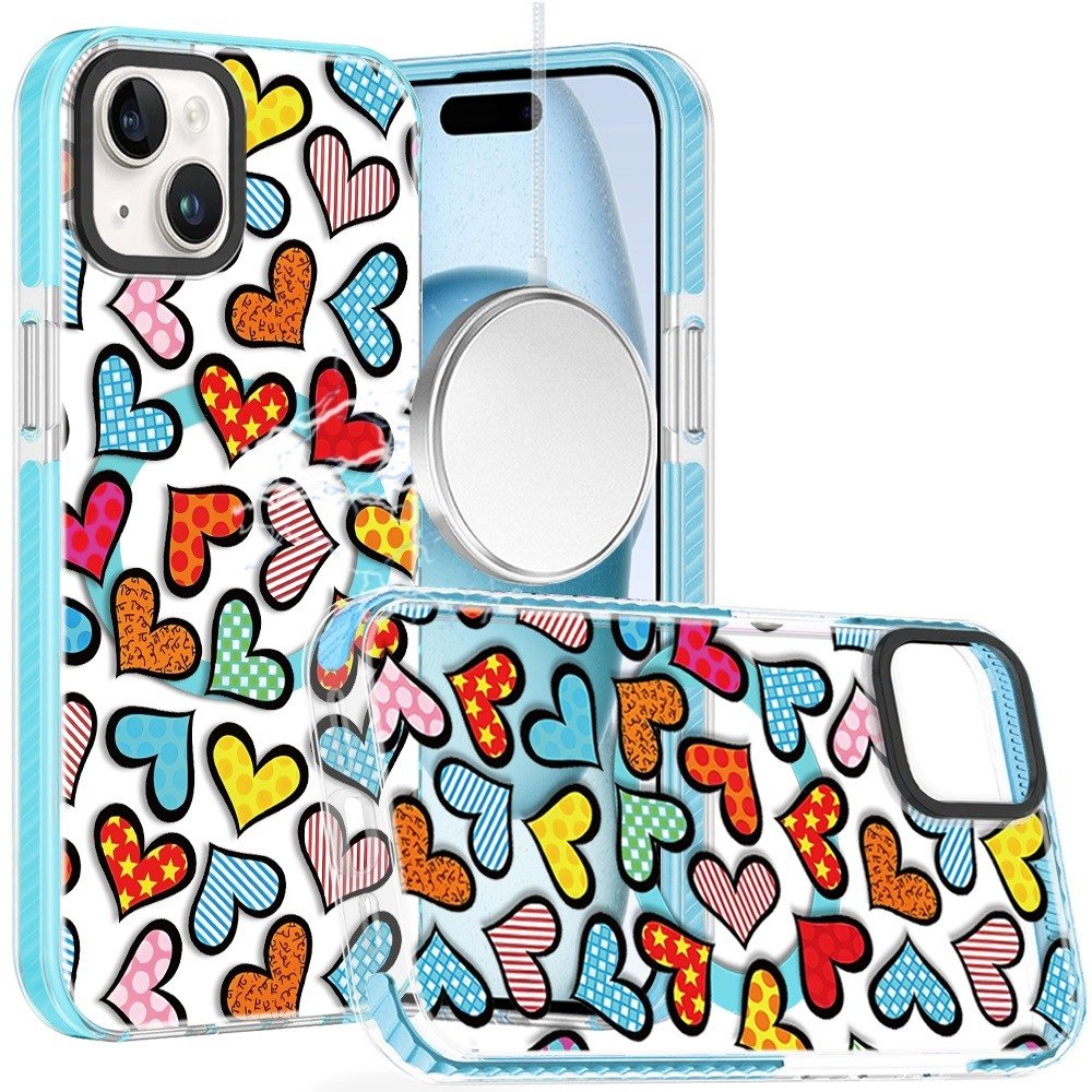 for iphone 15 beautiful magnetic hybrid imd design case colorful scribble hearts
