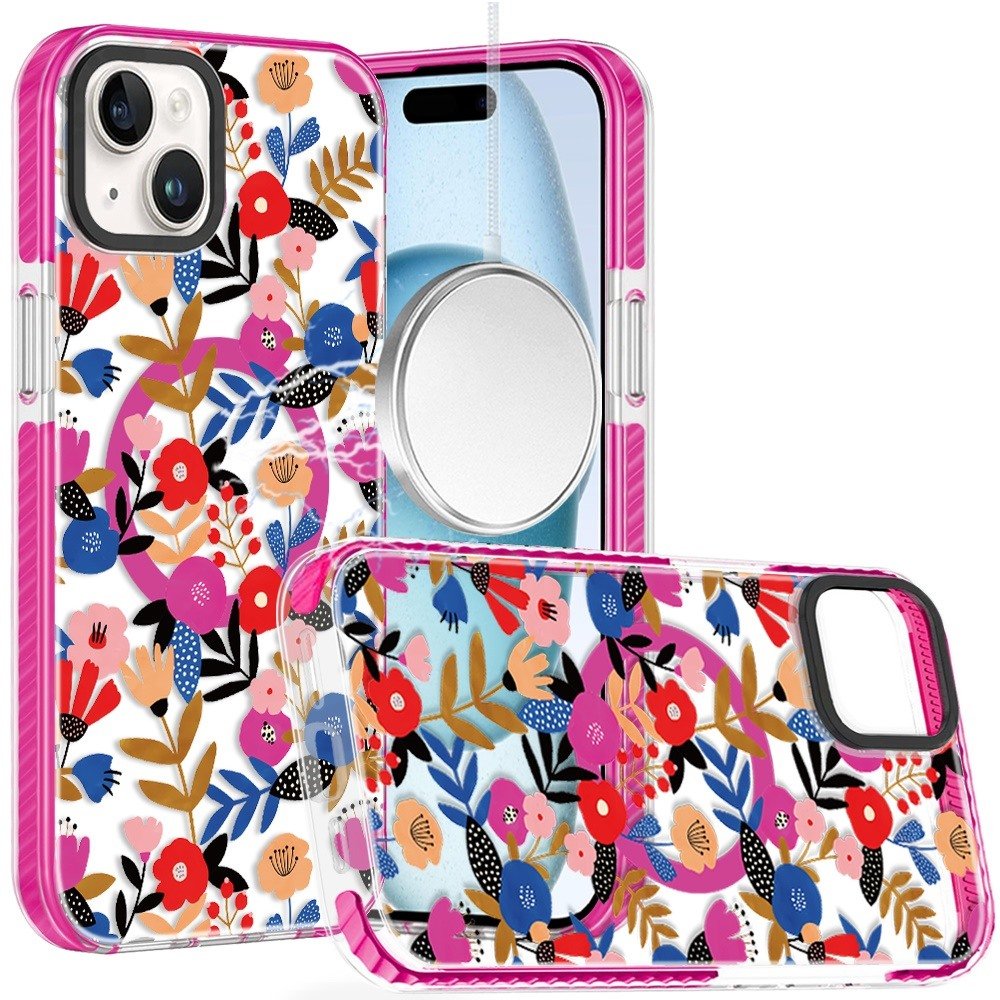 for iphone 15 beautiful magnetic hybrid imd design case colorful mandala flowers on white
