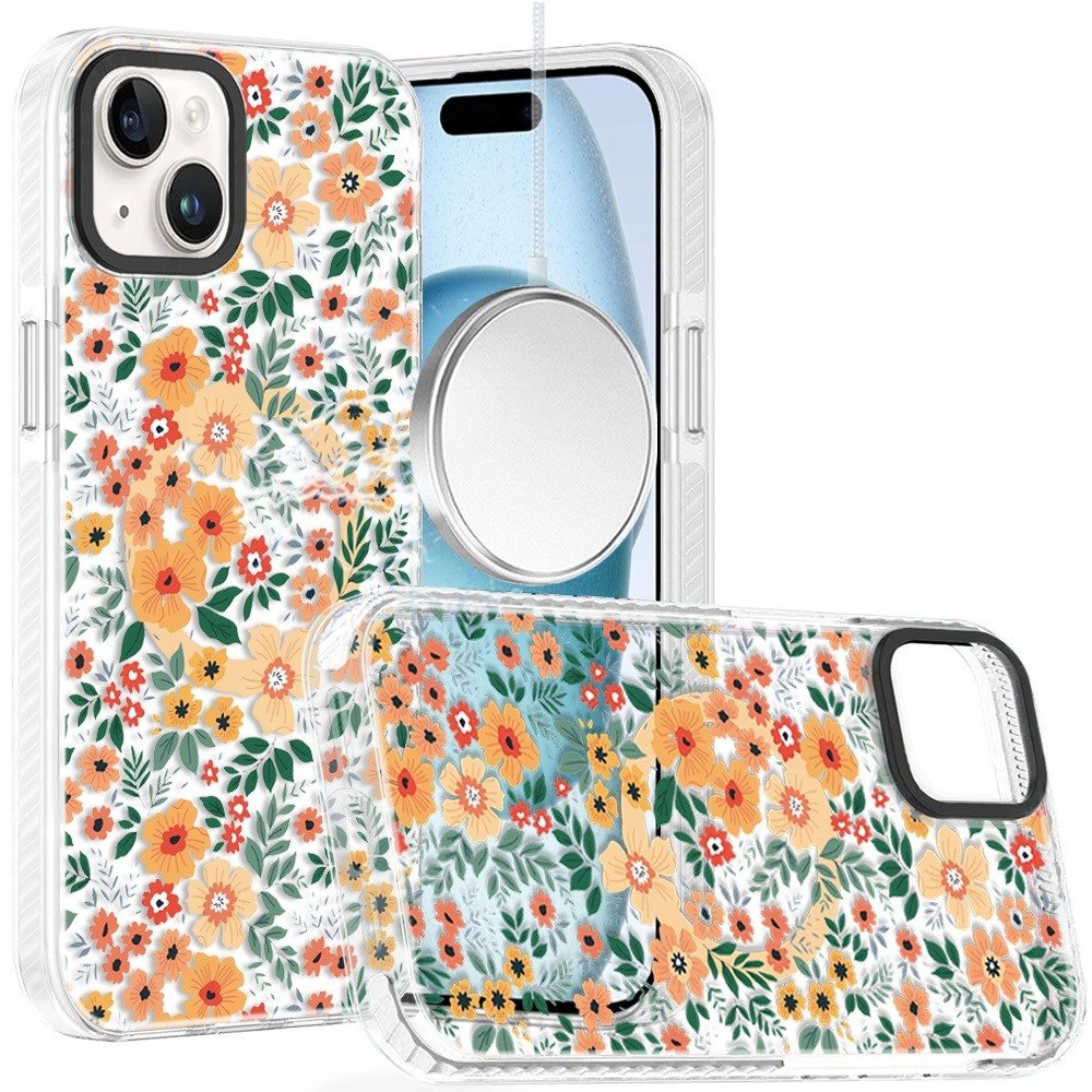 for iphone 15 beautiful magnetic hybrid imd design case delicate orange white florals