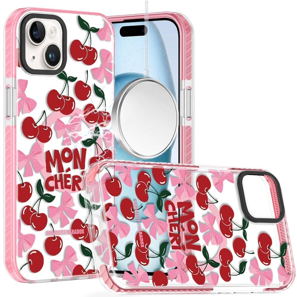 for iphone 15 beautiful magnetic hybrid imd design case red cherries