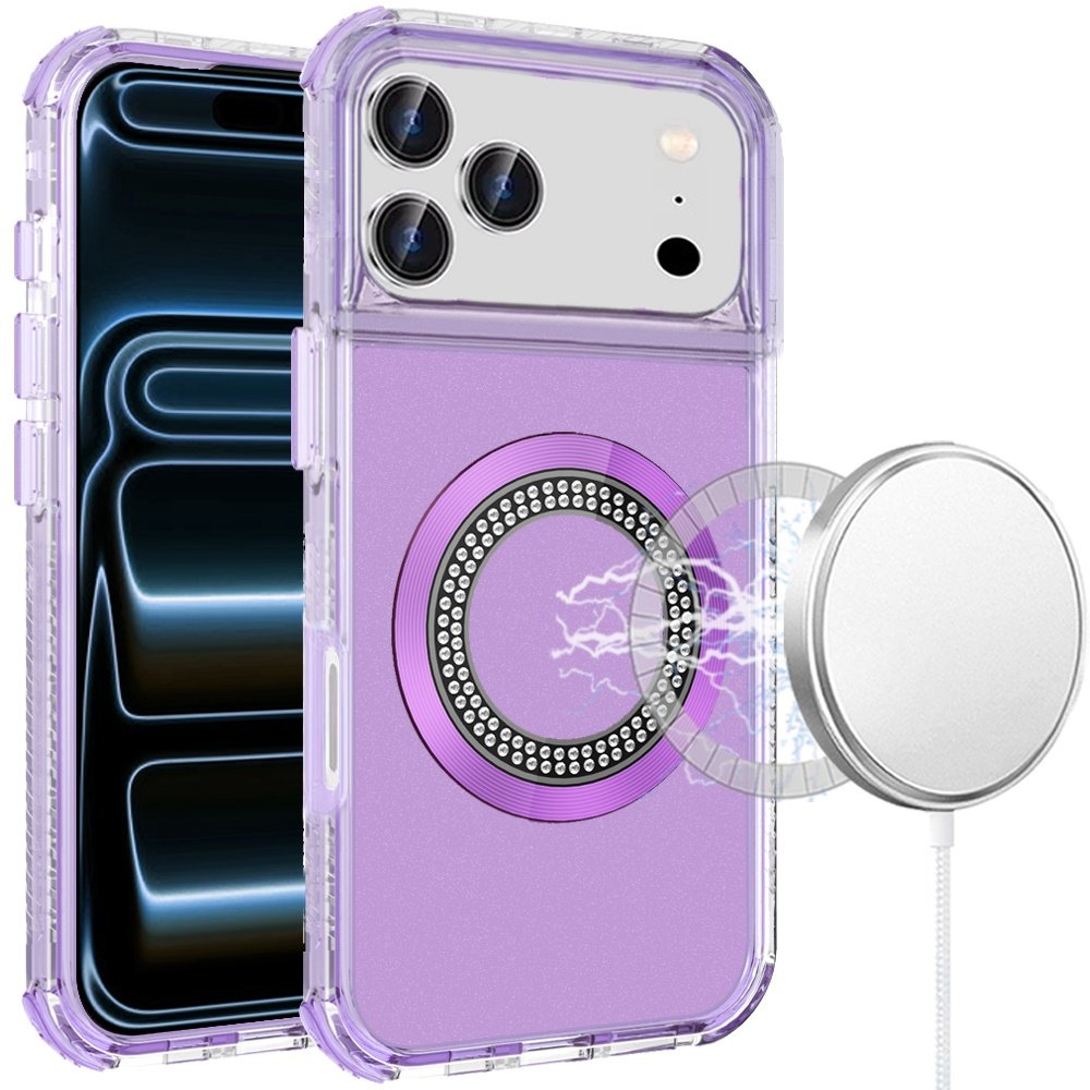 for iphone 17 pro max magnetic ring circle bling chrome 3in1 hybrid case purple