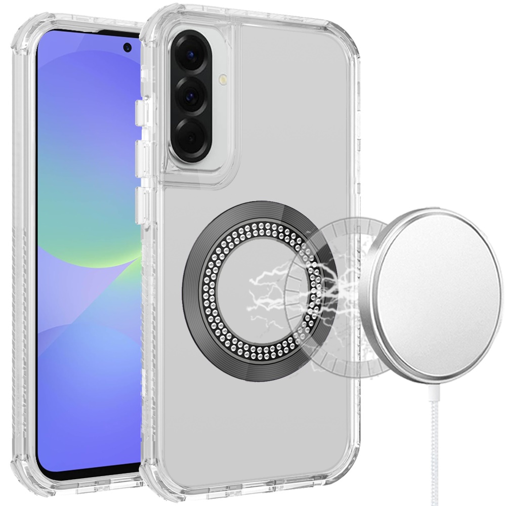 for samsung galaxy a37 magnetic ring circle bling chrome 3in1 hybrid case clear