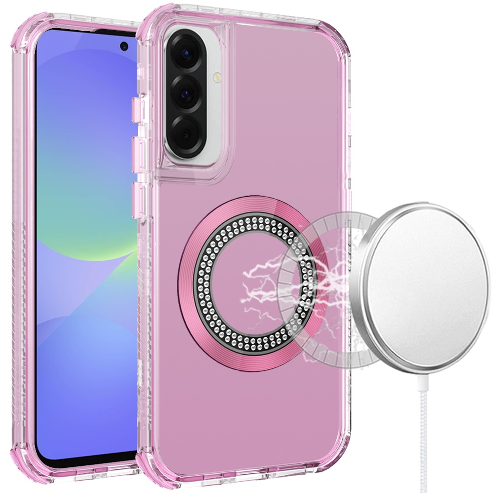for samsung galaxy a37 magnetic ring circle bling chrome 3in1 hybrid case pink