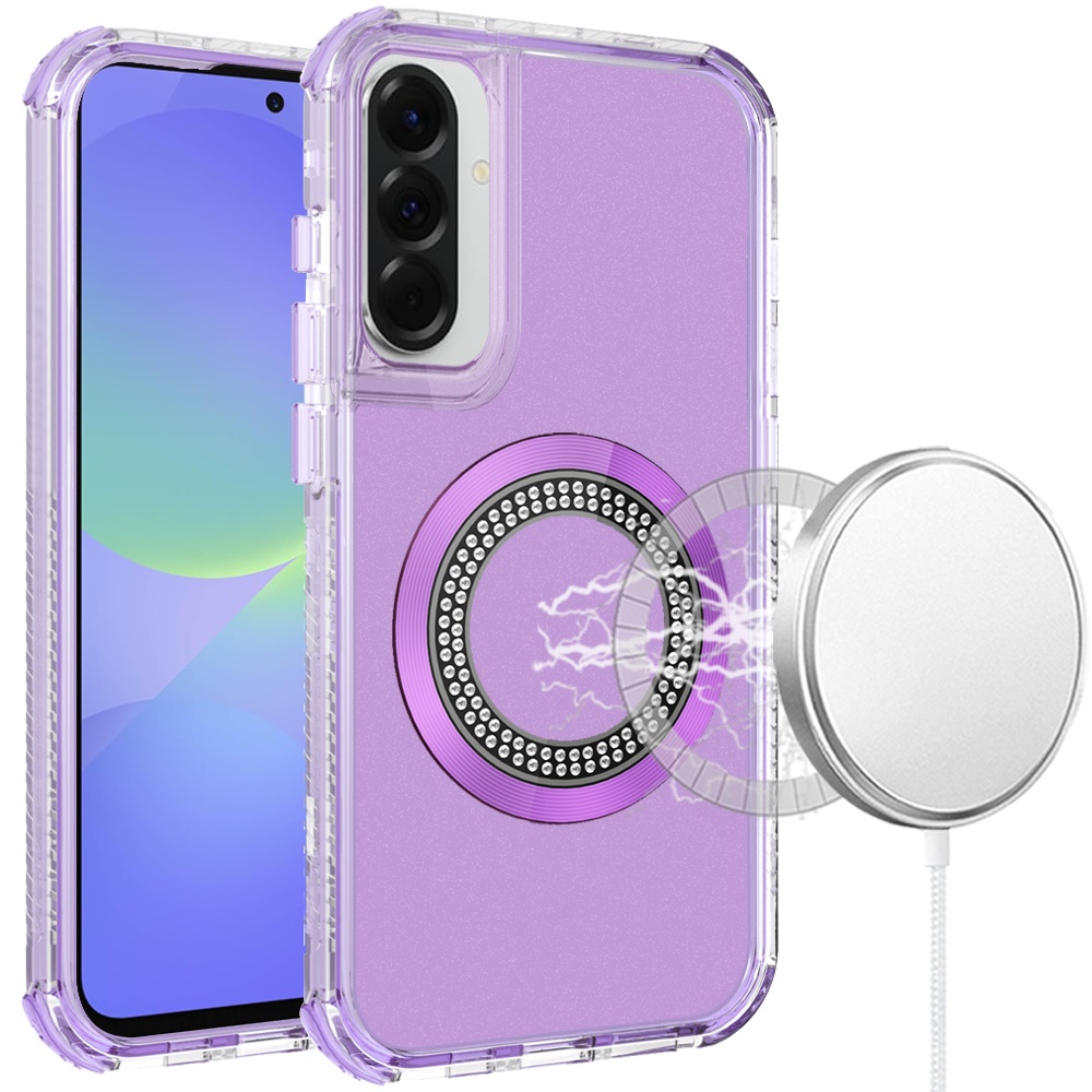 for samsung galaxy a37 magnetic ring circle bling chrome 3in1 hybrid case purple