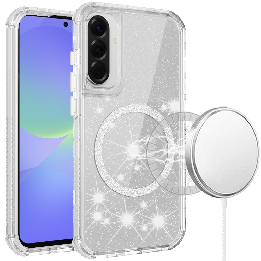 for samsung galaxy a37 magnetic ring glitter 3in1 hybrid case cover clear