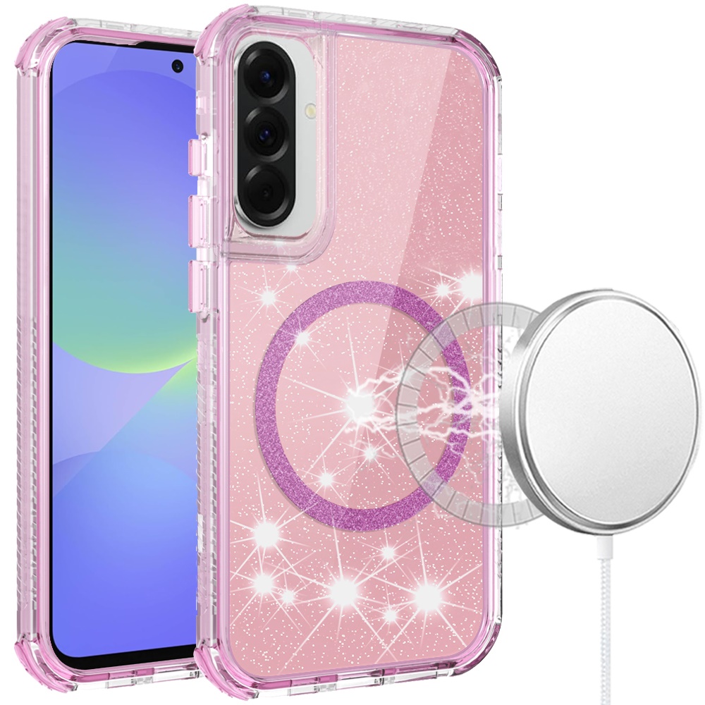 for samsung galaxy a37 magnetic ring glitter 3in1 hybrid case cover pink