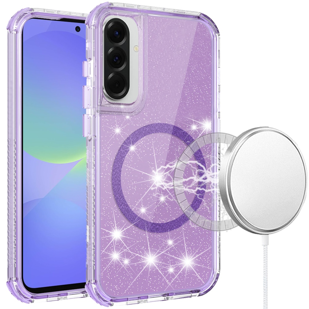 for samsung galaxy a37 magnetic ring glitter 3in1 hybrid case cover purple