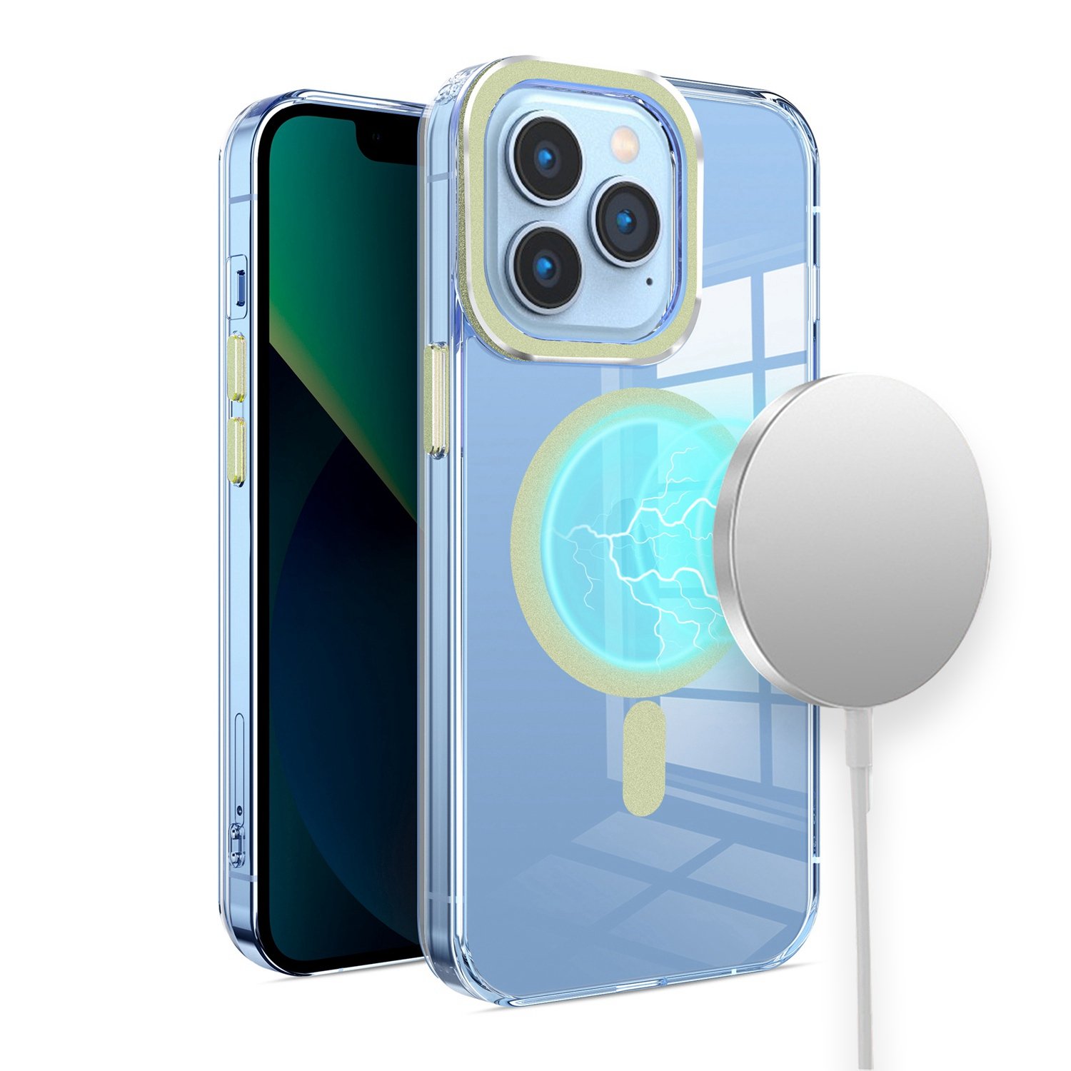 for ip15 pro max matching clear transparent circle design case cover light green