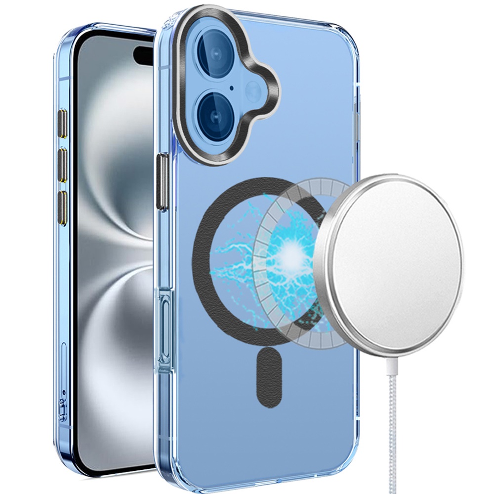 for iphone 16 6.1 inch matching clear transparent circle design case cover black