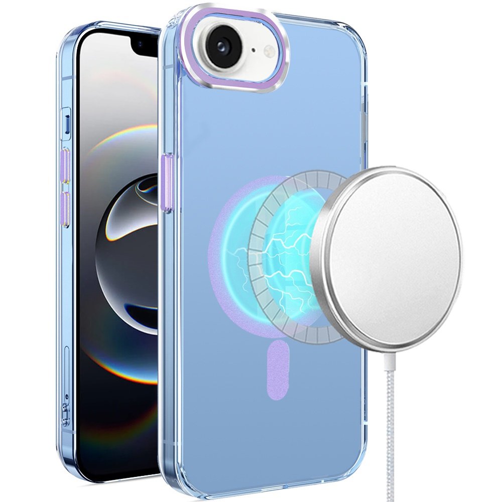 for iphone 17e / 16e / se4 matching clear transparent circle design case cover purple