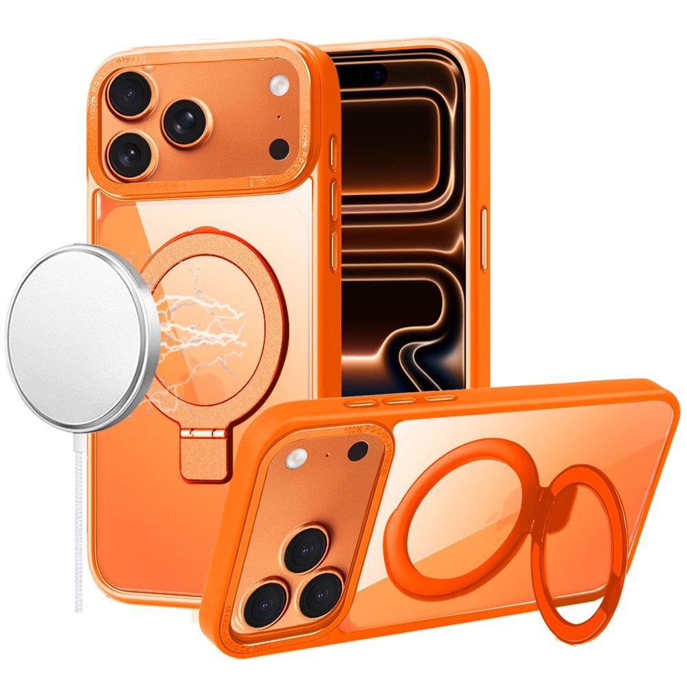 for iphone 17 pro max metal chrome kickstand [magnetic circle] shockproof matching camera hybrid cosmic orange