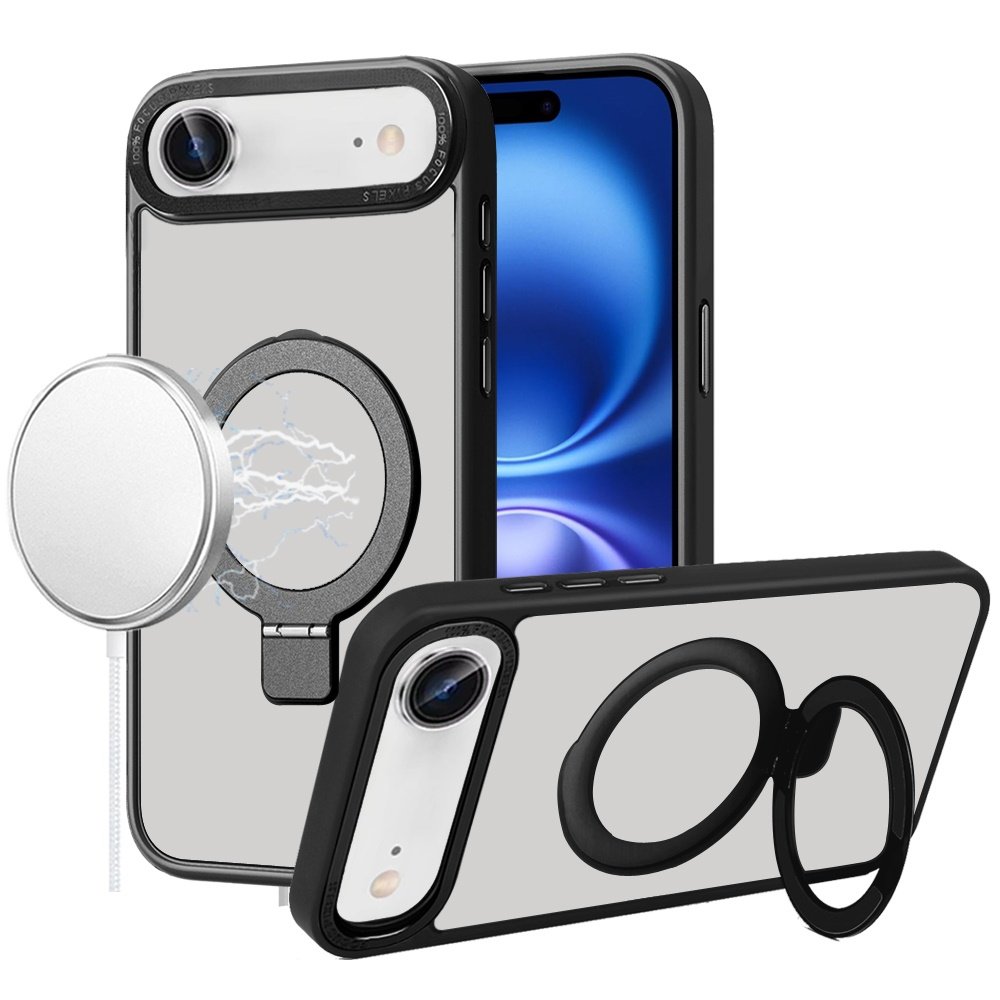 for iphone 17 air metal chrome kickstand [magnetic circle] shockproof matching camera hybrid black