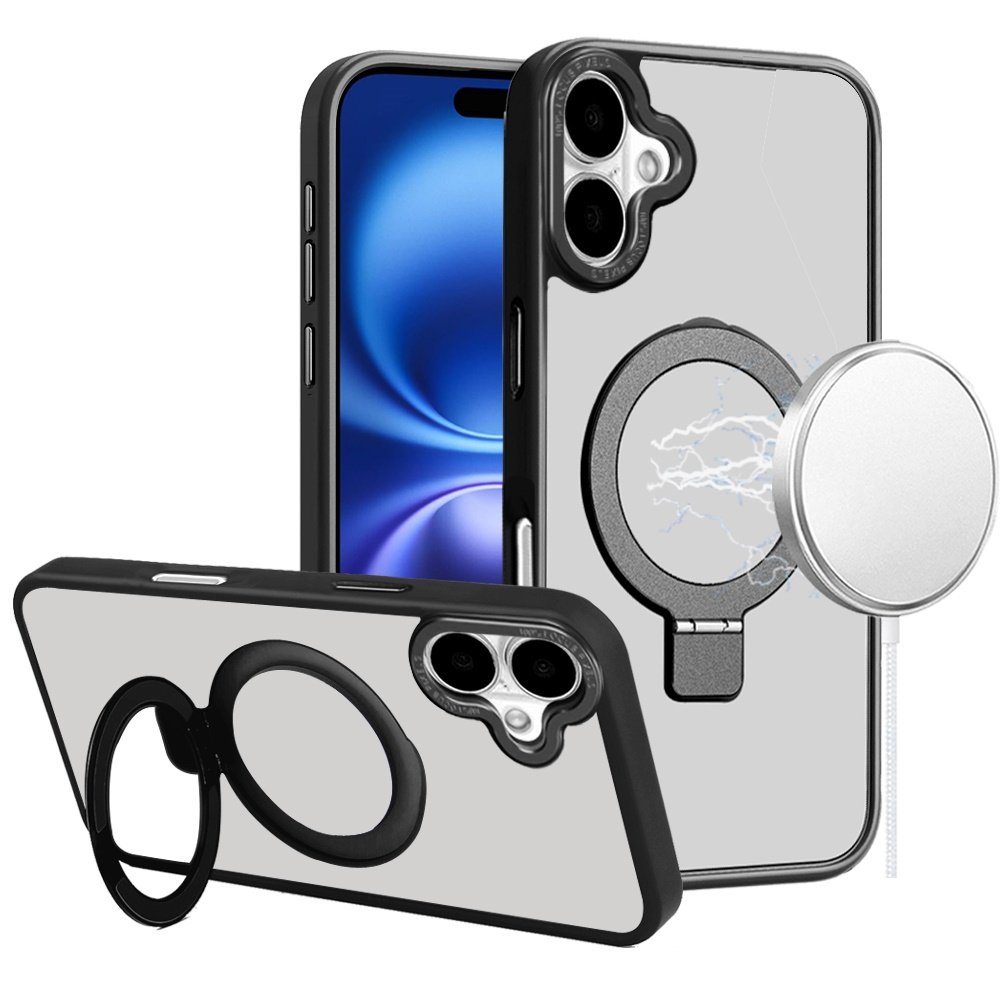 for iphone 17 metal chrome kickstand [magnetic circle] shockproof matching camera hybrid black