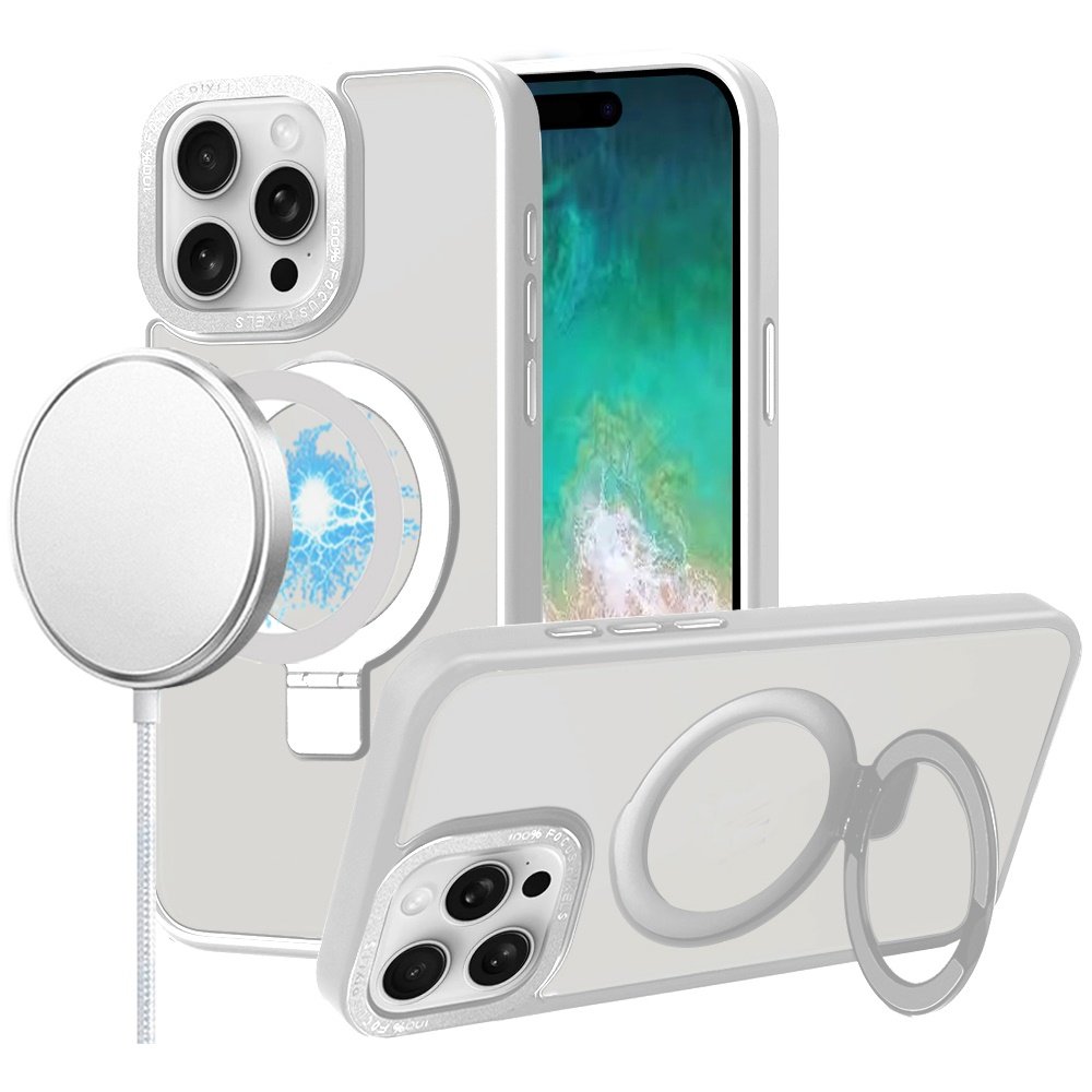 for iphone 16 pro max 6.9 inch metal chrome kickstand [magnetic circle] shockproof matching camera hybrid clear
