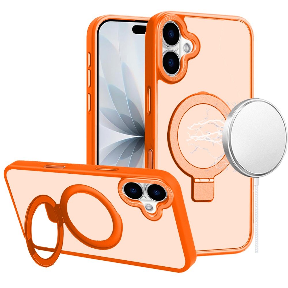for iphone 17 metal chrome kickstand [magnetic circle] shockproof matching camera hybrid cosmic orange