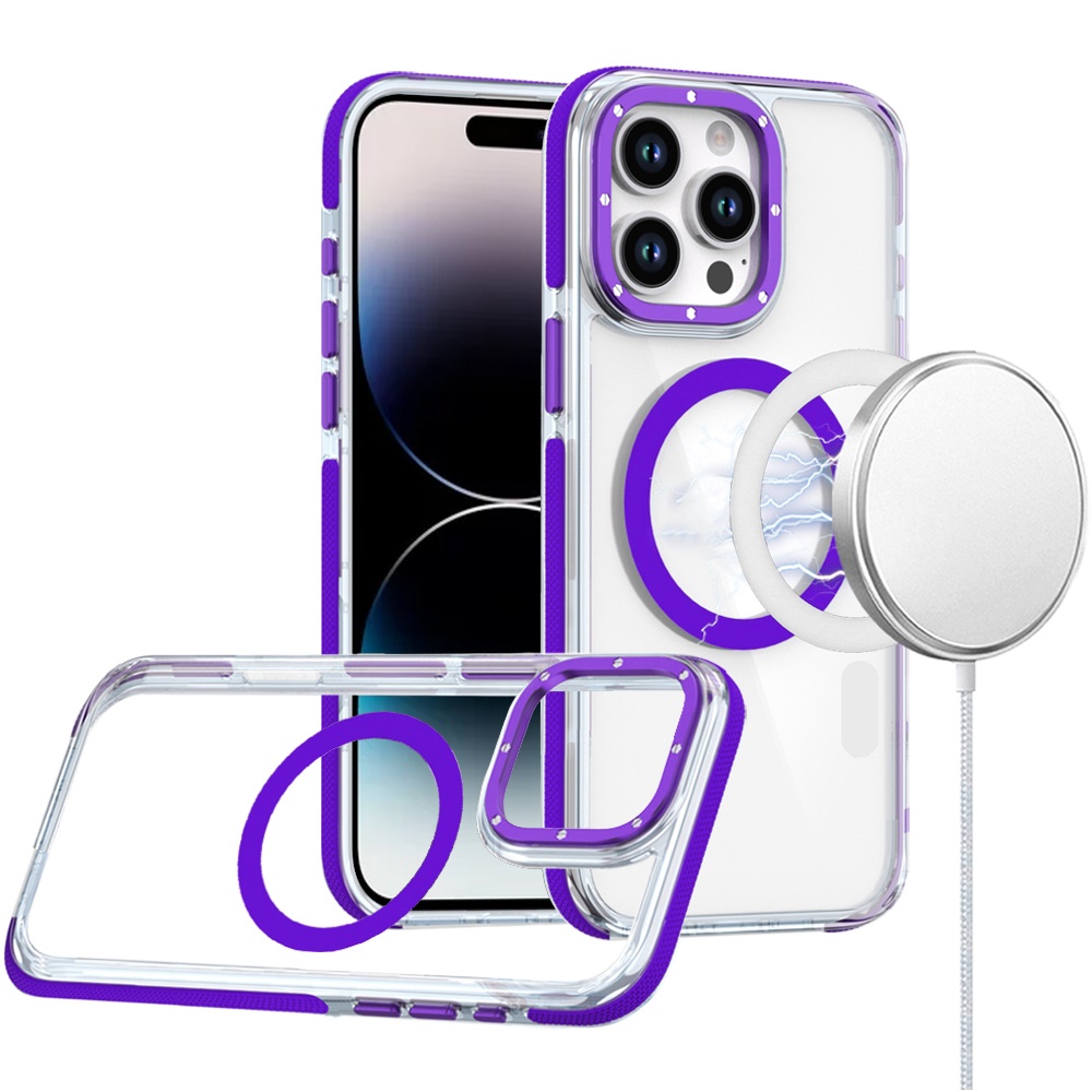 for iphone 14 pro max 6.7" matching color frame strong magnetic ring circle transparent hq thick hybrid purple