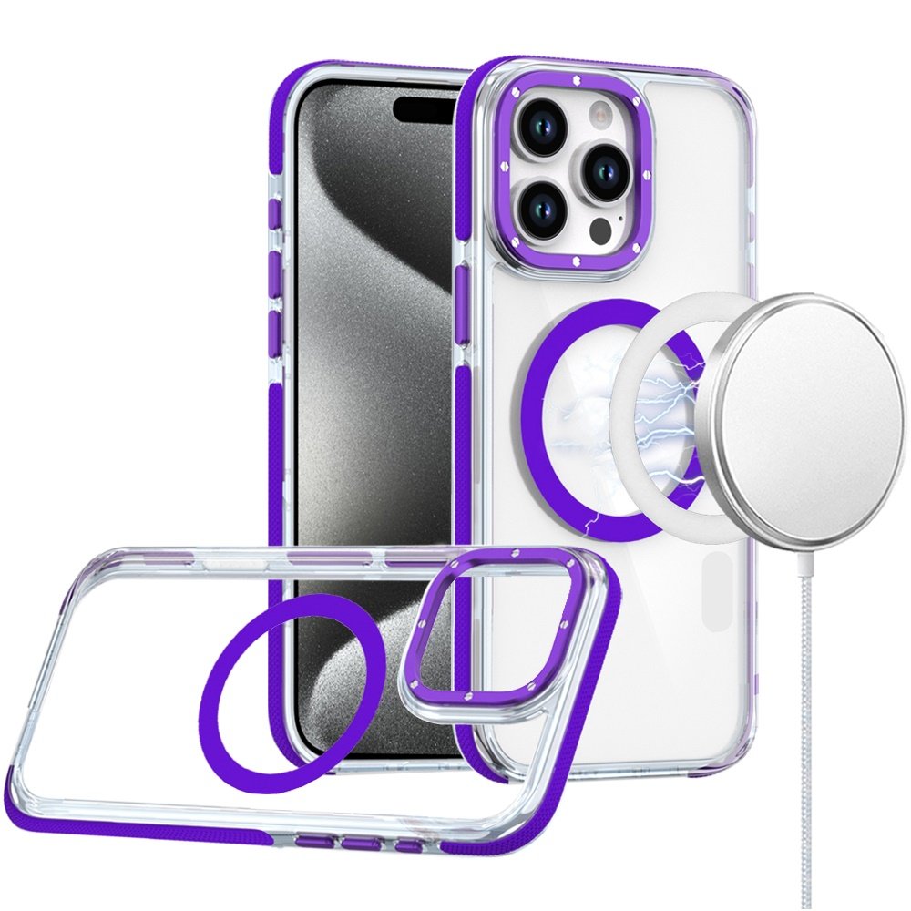 for ip15 pro max matching color frame strong magnetic ring circle transparent hq thick hybrid purple