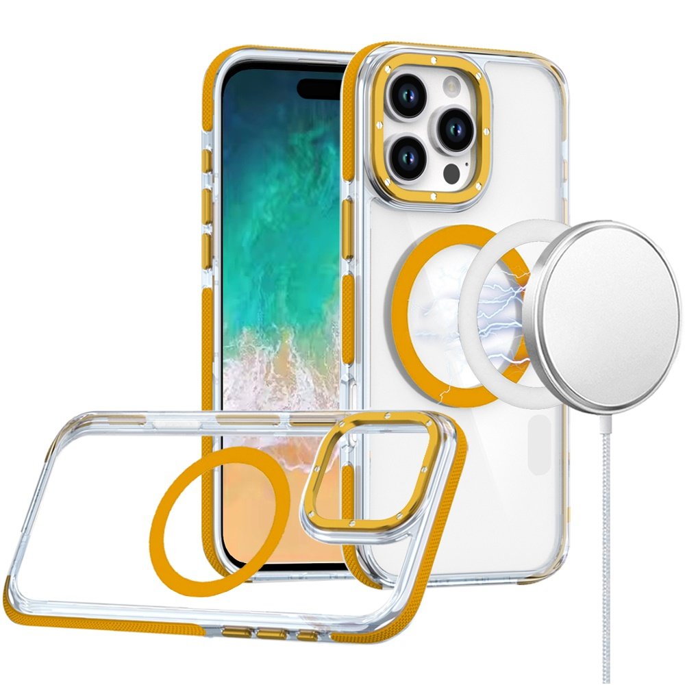 for iphone 16 pro max 6.9 inch matching color frame strong magnetic ring circle transparent hq thick hybrid yellow