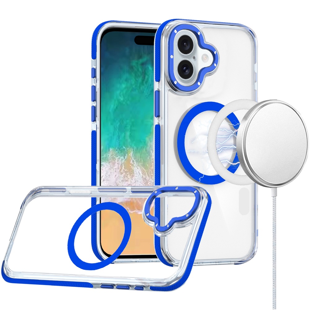 for iphone 16 plus 6.7 inch matching color frame strong magnetic ring circle transparent hq thick hybrid blue