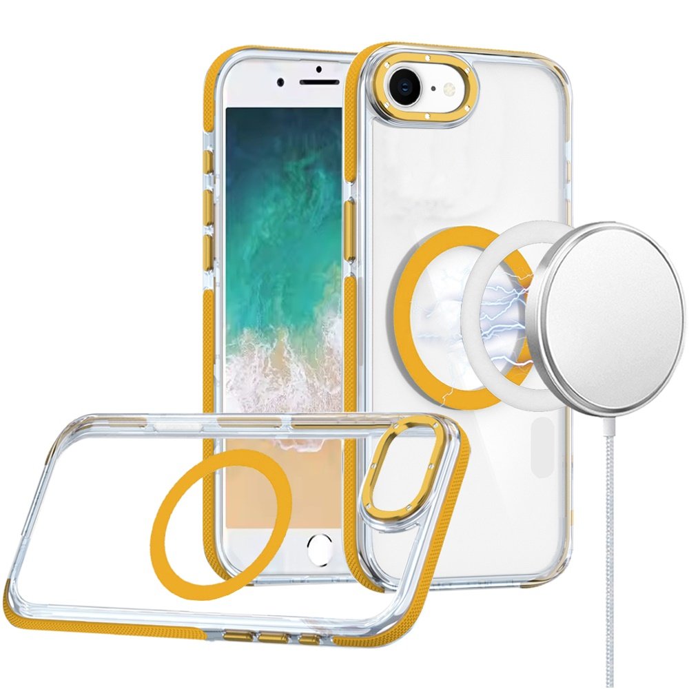 for iphone 17e / 16e / se4 matching color frame strong magnetic ring circle transparent hq thick hybrid yellow