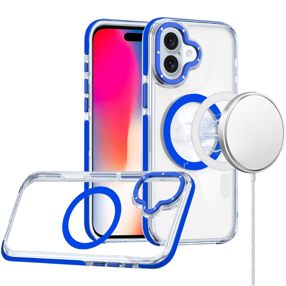 for iphone 16 6.1 inch matching color frame strong magnetic ring circle transparent hq thick hybrid blue