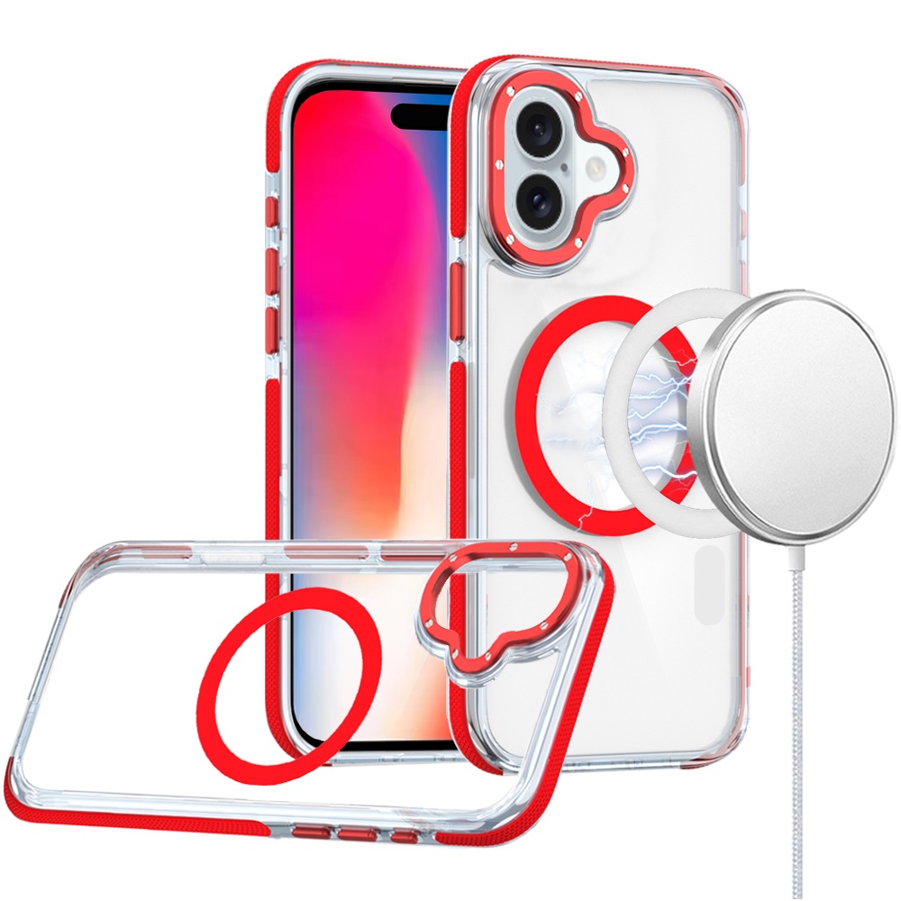 for iphone 16 6.1 inch matching color frame strong magnetic ring circle transparent hq thick hybrid red