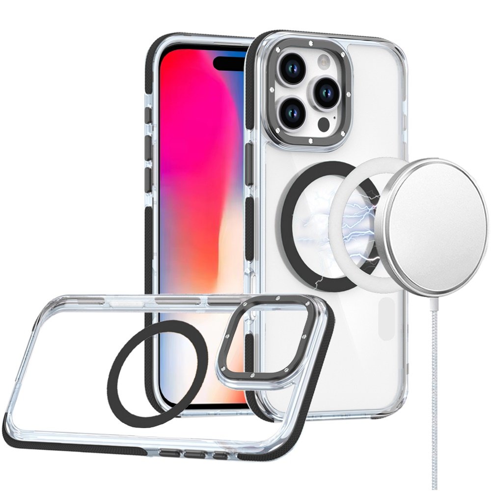 for iphone 16 pro 6.3 inch matching color frame strong magnetic ring circle transparent hq thick hybrid black