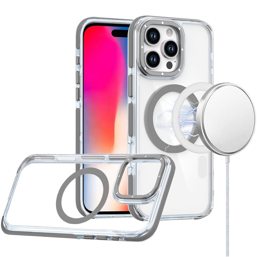 for iphone 16 pro 6.3 inch matching color frame strong magnetic ring circle transparent hq thick hybrid grey