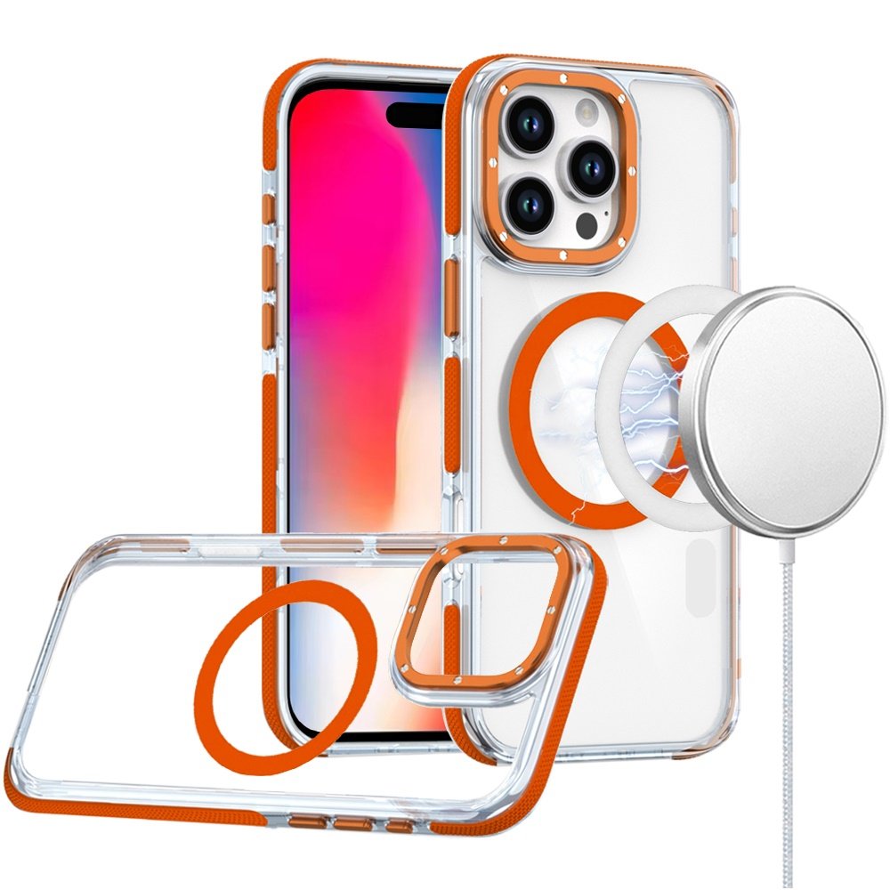 for iphone 16 pro 6.3 inch matching color frame strong magnetic ring circle transparent hq thick hybrid orange