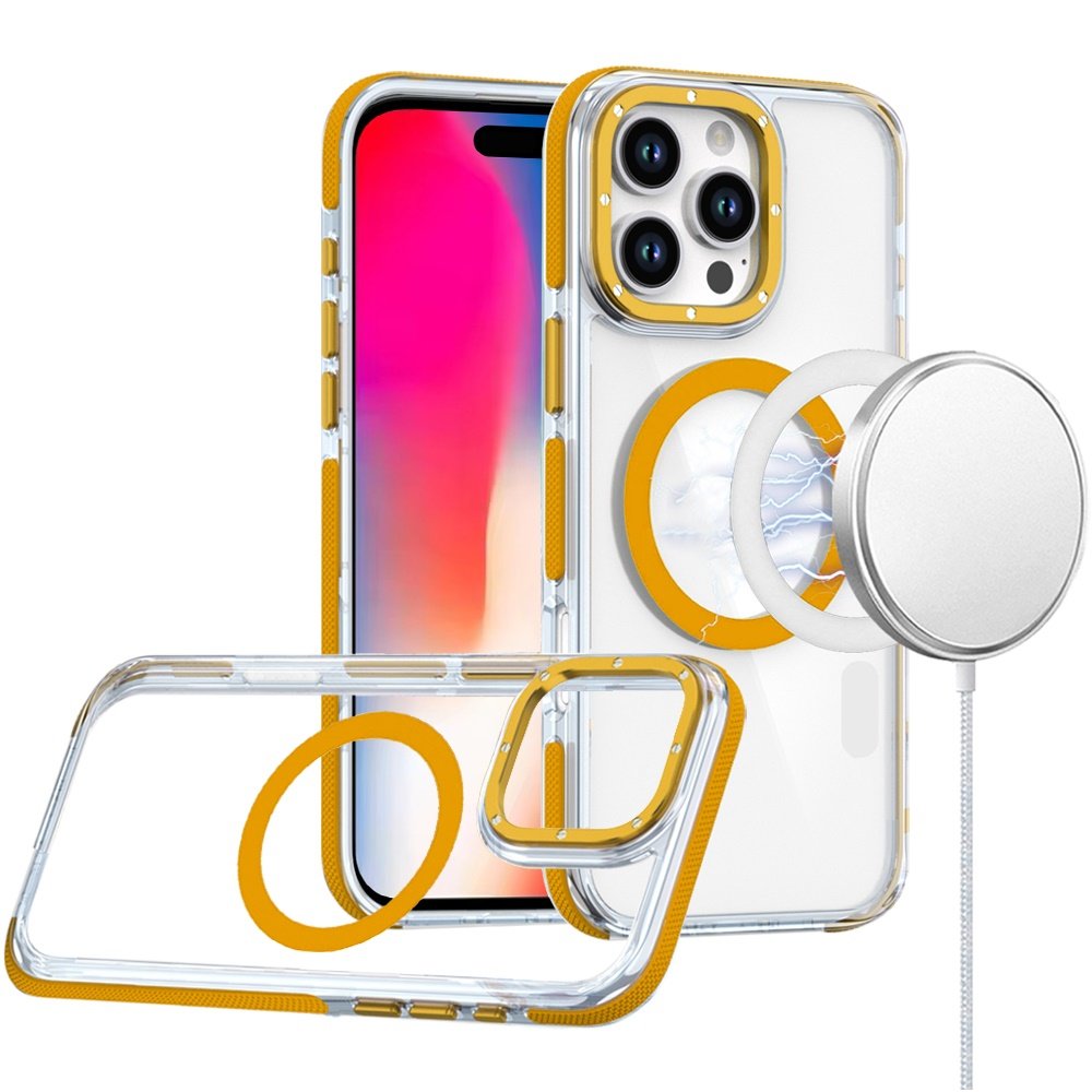 for iphone 16 pro 6.3 inch matching color frame strong magnetic ring circle transparent hq thick hybrid yellow