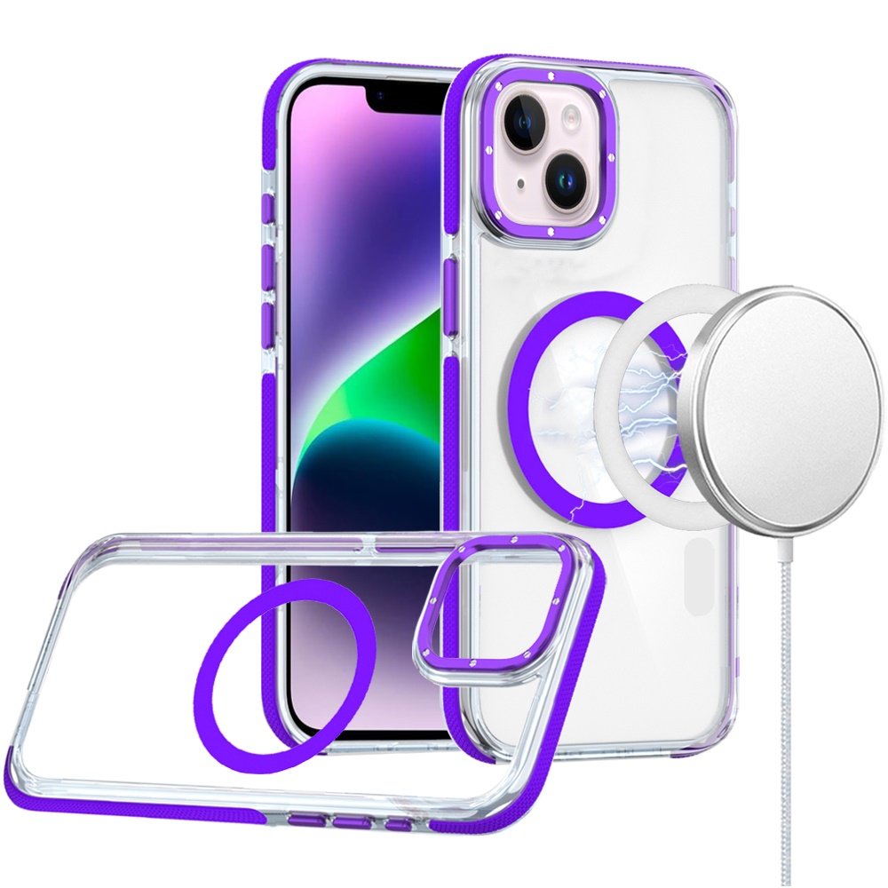 for iphone 13/14 matching color frame strong magnetic ring circle transparent hq thick hybrid purple