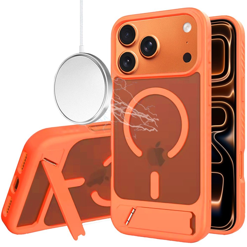 for iphone 17 pro matte magnetic hybrid with metal kickstand case cosmic orange